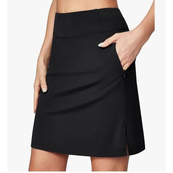 Heathyoga Black Tennis Golf Skort Side Slit Pockets Built-In Shorts NWT Size L - Picture 1 of 6
